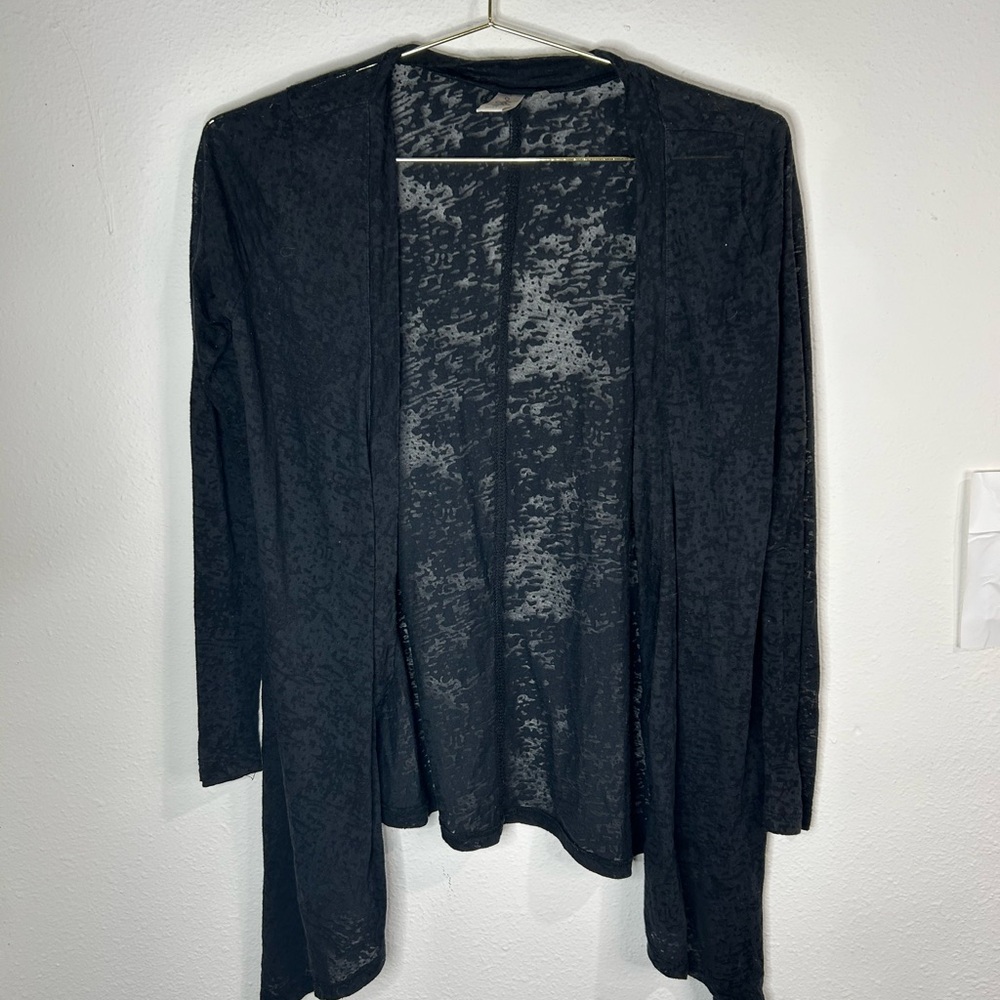Active Basic Black Lightweight Burnout Open Front Cardigan Women's Small